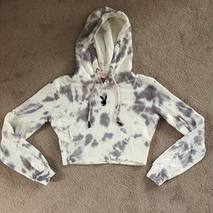 Playboy x Missguided Gray Tie Dye Fitted Cropped Hoodie